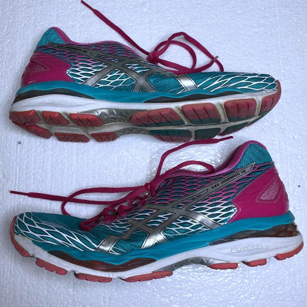 Asics Gel Nimbus 18 Women's Size 8.5 Running Sneakers Teal Pink Shoes Athletic